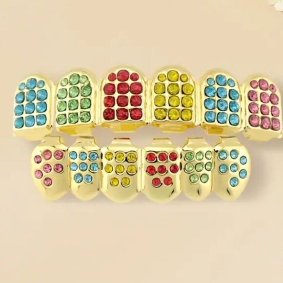 Colorful Gold Teeth Grillz - Picture 2 of 9